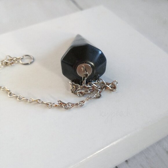 Black Tourmaline Crystal Pendulum Handmade Tumbled Hexagonal Cone Chakra Dowsing - Picture 5 of 11
